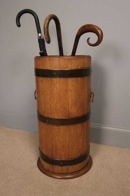 19th C. Cylinder Oak Umbrella Stand