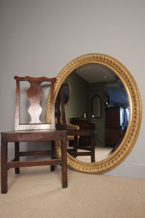 19th C Big French Oval Giltwood Mirror