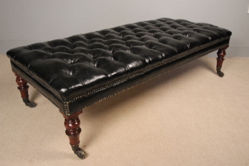 Superb 19th C. Mahogany Leather Centre Stool / Coffee Table