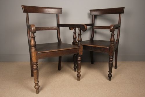 Pair of Solid Georgian Oak Veranda / Garden Chairs