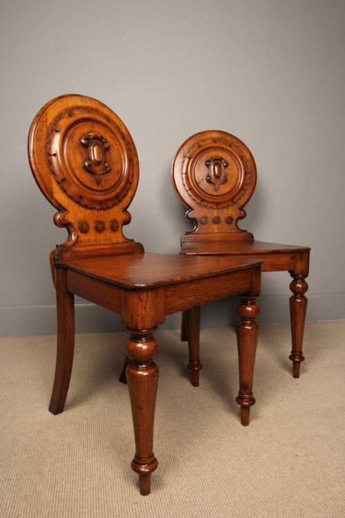 19th C. Pair of High Quality Oak Hall Chairs