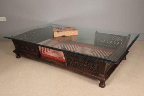Large Colonial Glass Topped Coffee Table / Palanquin
