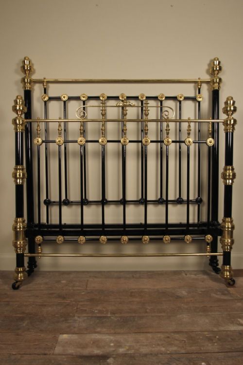 19th Century Lacquered Brass & Iron Bed 4ft6" (Double)