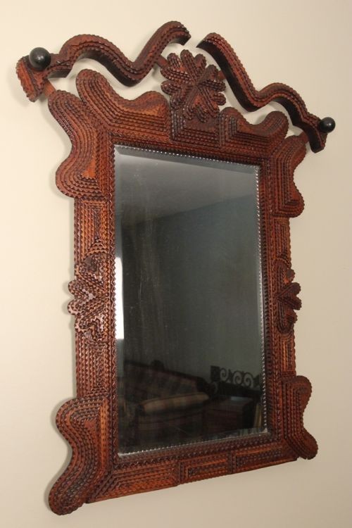 Fabulous 19th C. Tramp Art Wall Mirror