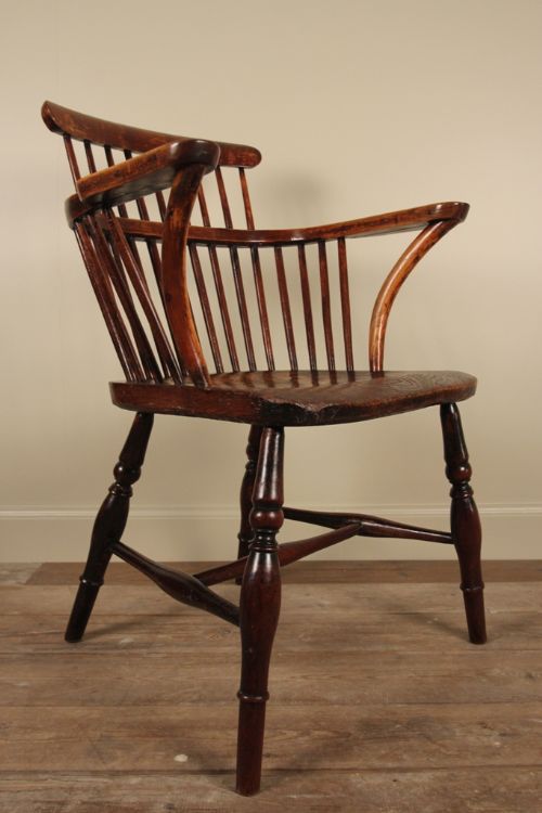 19th C. Ash & Elm Broad Arm Windsor Chair, West Country Chair