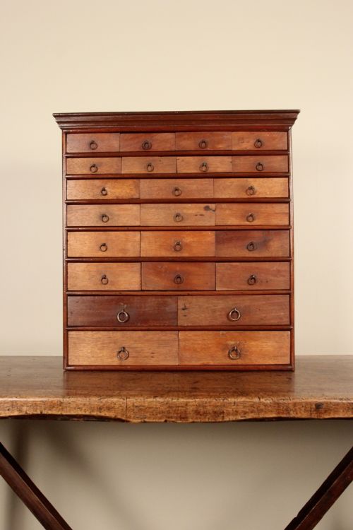 19th C. Little Bank of Drawers, Collectors Cabinet