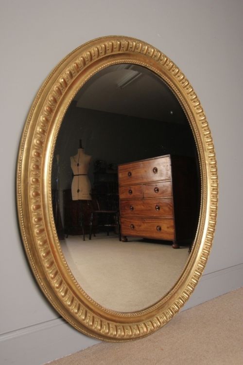 Beautiful Large 19th C. Oval Gilt Mirror