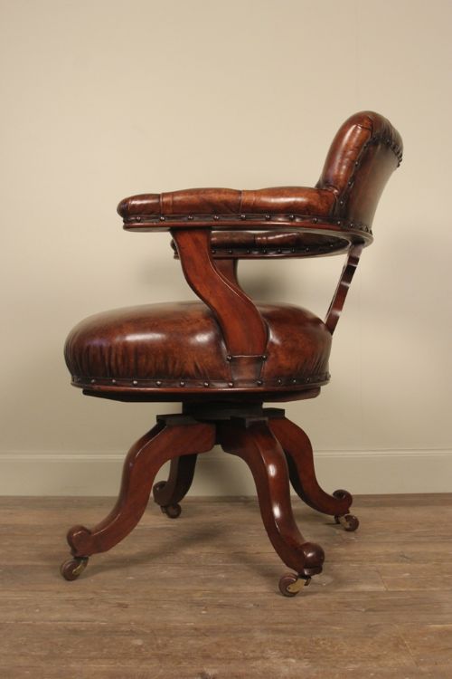 fig 1. 19th Mahogany & Leather Swivel Desk Office Chair