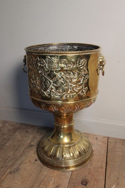 19th C. Brass Pedestal Jardiniere