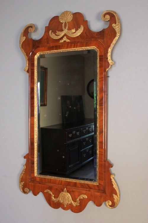 Large George II 18th C. Walnut & Gilt Wall Mirror