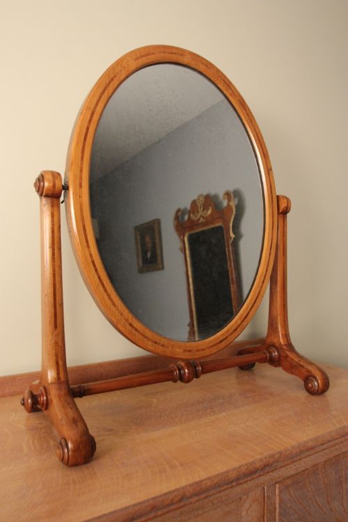 19th Century Inlaid Oregon Pine Table Mirror