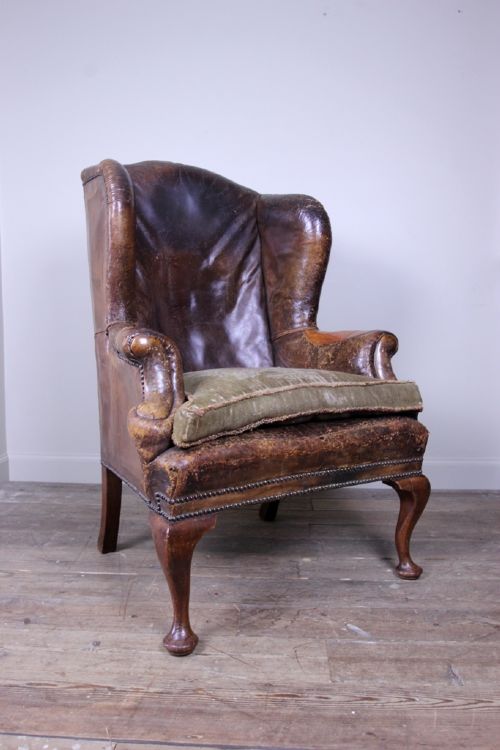 Superb 19th C. Leather Wing Chair