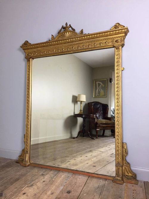 Large 19th C. Giltwood Overmantle Mirror