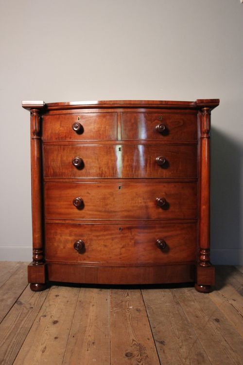 19th C Mahogany Bow Front Chest of Drawers