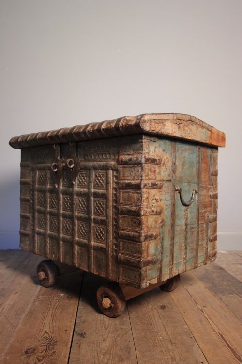 19th Century Solid Teak & Iron Banded Trunk