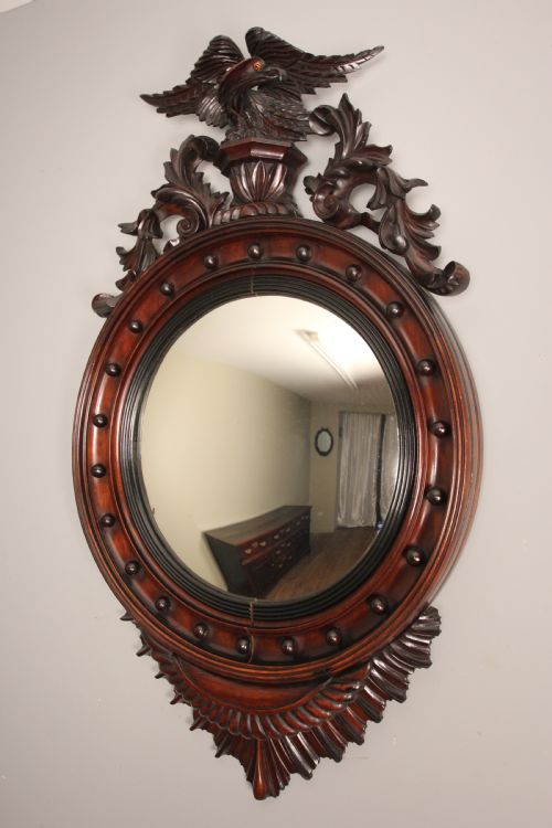 19th C. Large Convex Walnut Mirror
