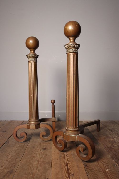 A Superb Pair of Large Country House Brass Andirons