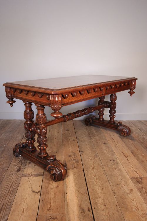 Superb Oak Library Centre Table in the Manner of Richard Bridgens