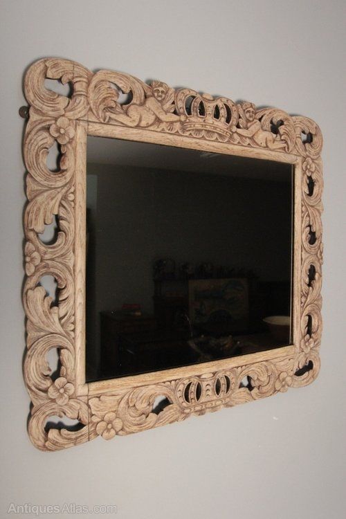 19th C Carved Natural Oak Mirror