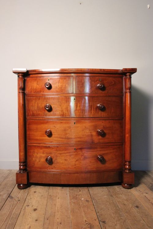 19th C Mahogany Bow Front Chest of Drawers