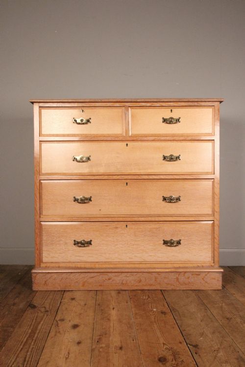 Edwardian Solid Limed Oak Chest of Drawers