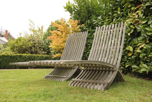 Stylish Pair of 1920'S Teak Garden Lounger Chairs