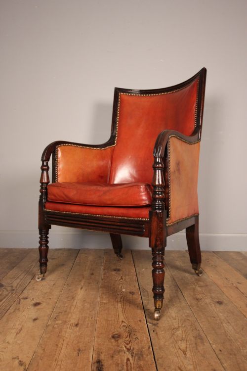 George IV Mahogany Leather Library Chair