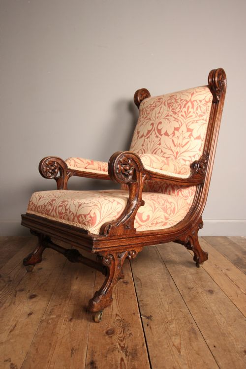 Impressive 19th C Gothic Pugin Oak Armchair