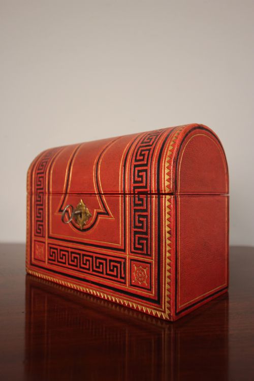 Striking 19th C Embossed Leather Stationary Box