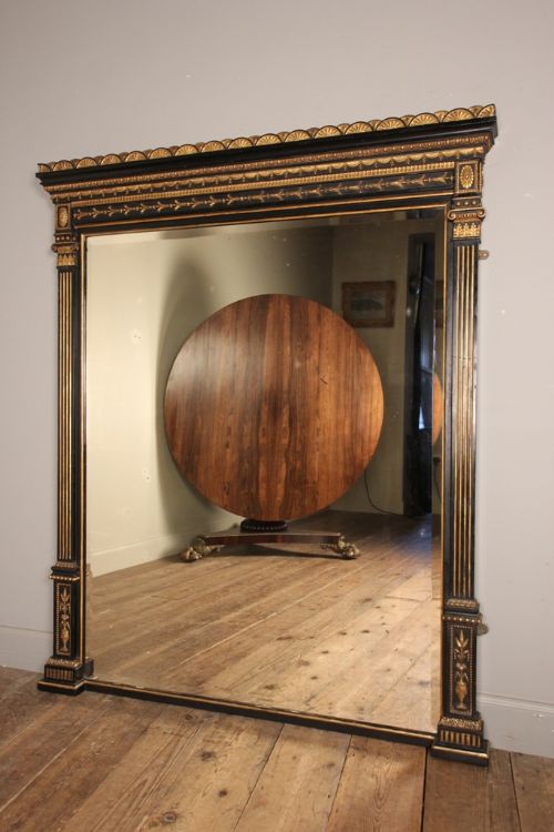 Stylish 19th C Ebonised and Giltwood Overmantel Mirror