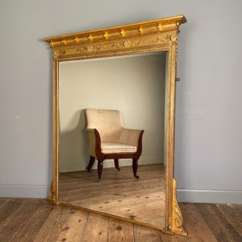 19th C Large English Giltwood Overmantle Mirror