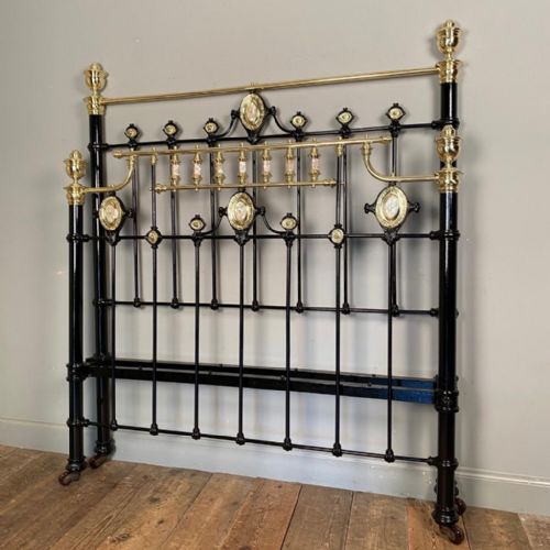 Stunning 19th C Mother of Pearl, Brass & Iron Bed (Double)