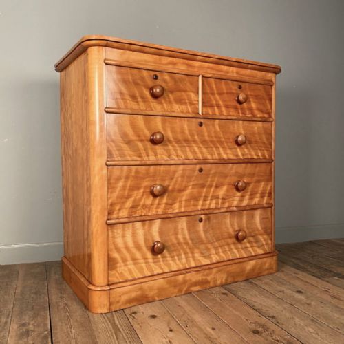 19th C Large Satin Birch Chest of Drawers