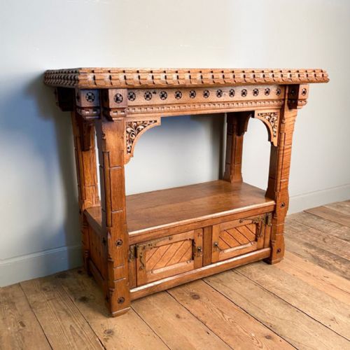 Arts & Crafts Gothic Oak Console Table