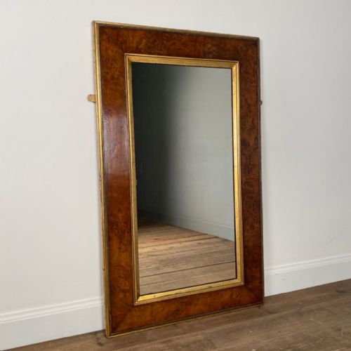 19th C Burr Elm and Giltwood Mirror
