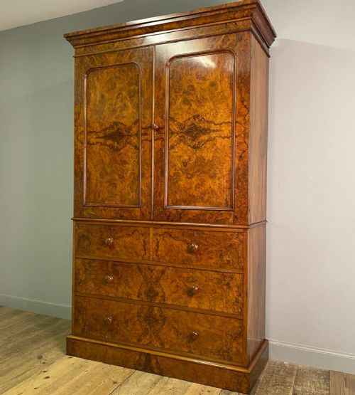 fig 1. Superb Burr & Figured Walnut Linen Press