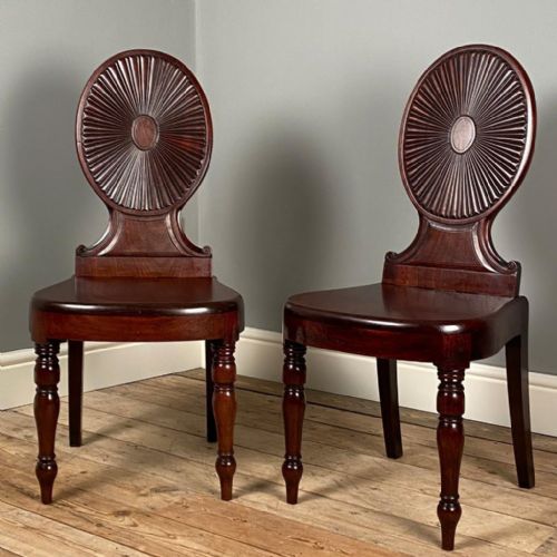 Pair of Irish Georgian Mahogany Hall Chairs