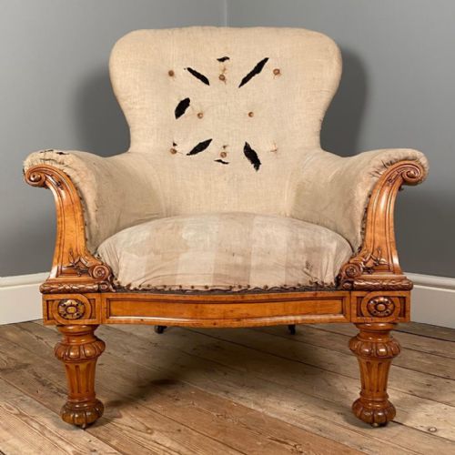 19th C. Large Country House Satinwood Armchair