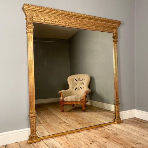 19th C. Large Classic Giltwood Overmantle Mirror