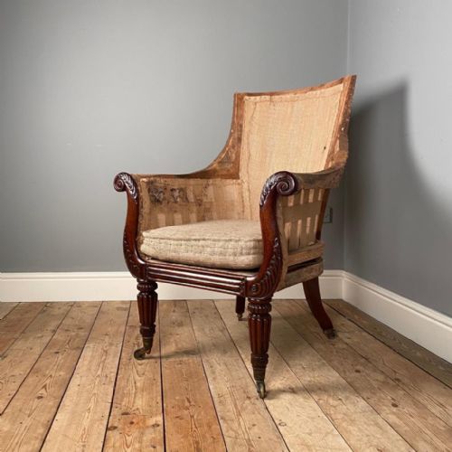 Large Regency Mahogany Bergere Library Chair