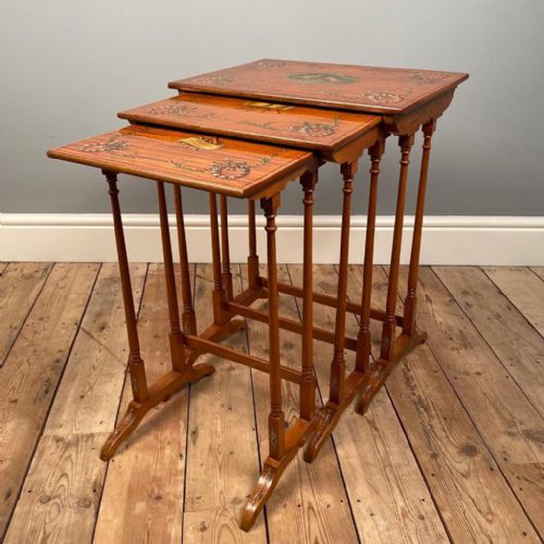 Satinwood and Hand Painted Nest of 3 Tables