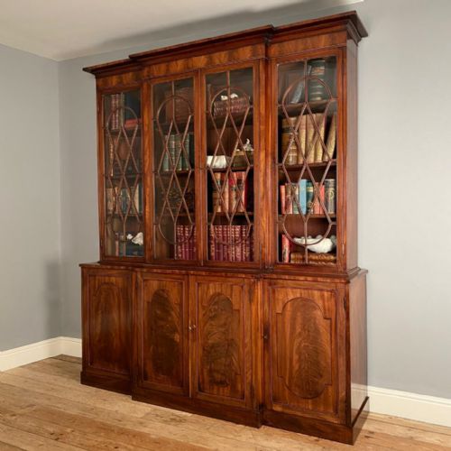 fig 1. Georgian Mahogany Breakfront Bookcase Cabinet