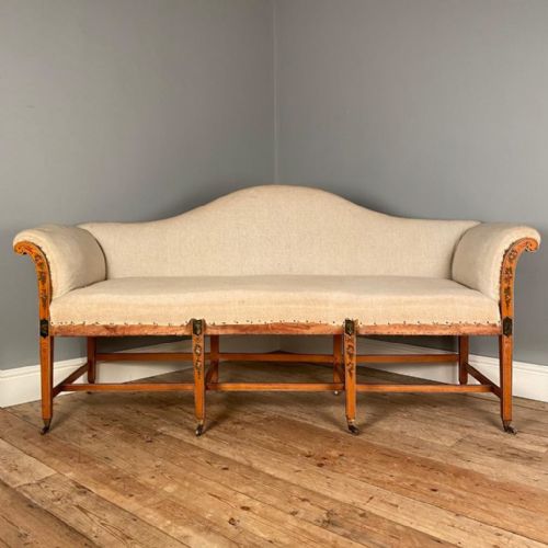 19th C Satinwood, Camel Back Settee