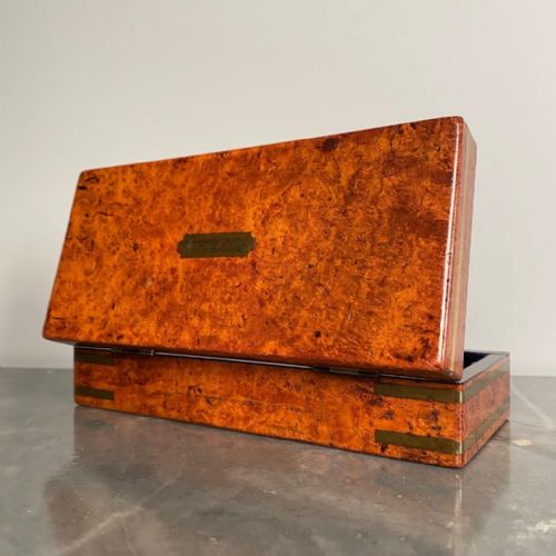 Small 19th C Burr Walnut & Brass Banded Trinket Box