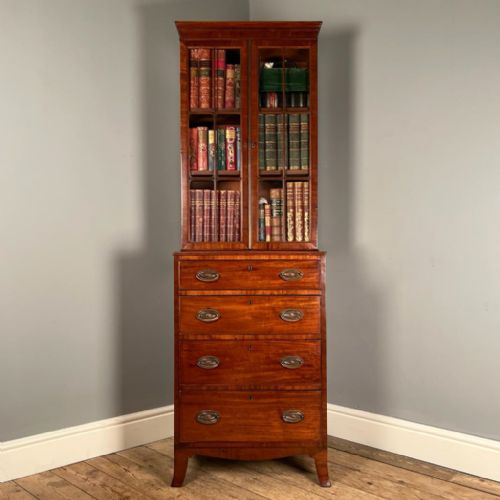 Georgian Mahogany Narrow Secretaire Bookcase