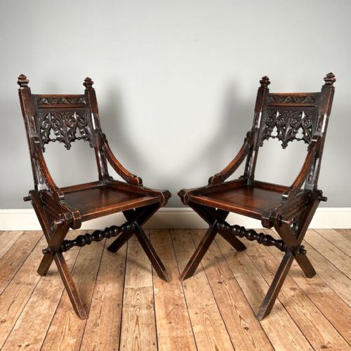 Pair of Bold Gothic Oak Glastonbury