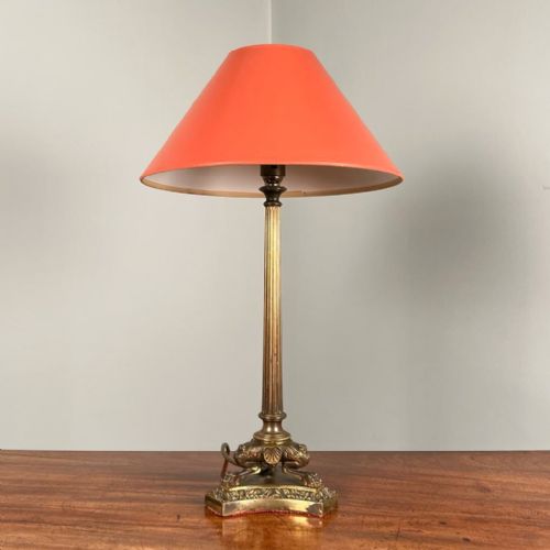 19th C Brass Corinthian Table Lamp