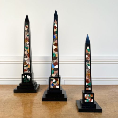 fig 1. Graduated Set Of Ashford Marble Pietra Dura Obelisks