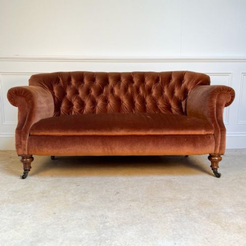 19th C Small Walnut Upholstered Sofa