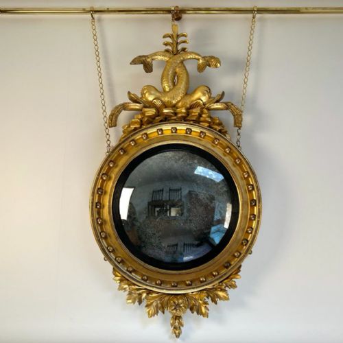 Regency Giltwood Dolphin Convex Mirror